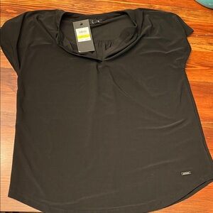 Jones New York Black Short Sleeve Scoop Neck Top